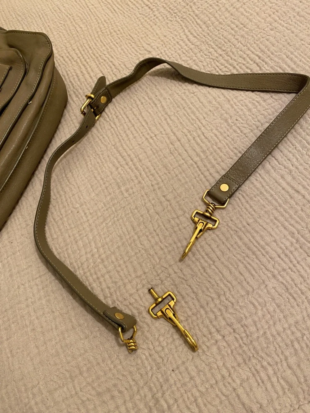 PROENZA SCHOULDER Leather Satchel Handbag in Olive Taupe with Gold Hardware